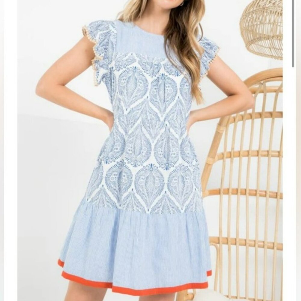 Anthropologie THML The Florence Foliage Short Sleeve Midi Dress Size S - NEW‎